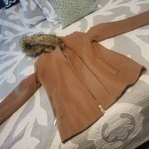 MICHAEL Michael Kors Tan Ski Jacket with Faux Fur Trim